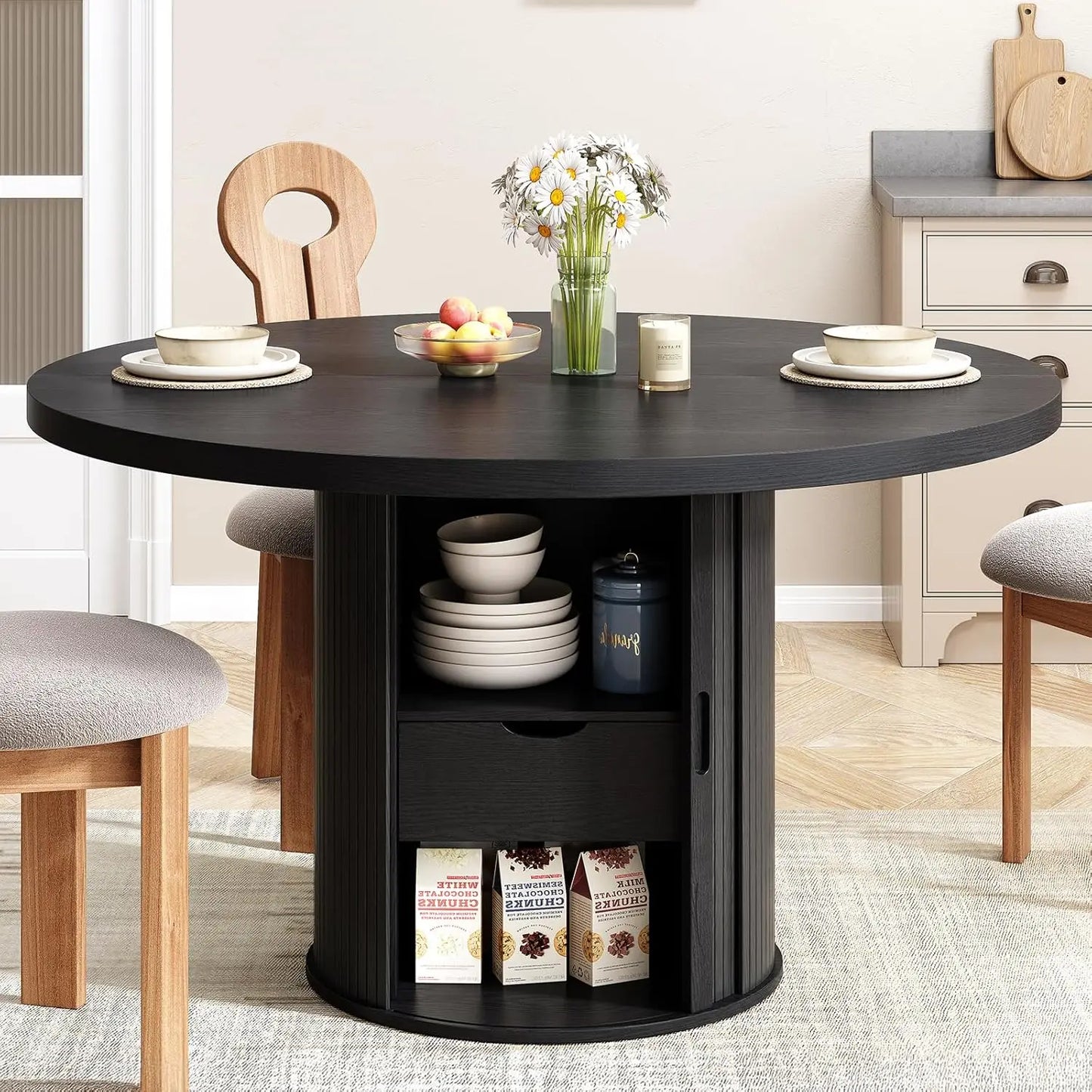 MOYU Round Dining Table For Four Modern Farmhouse Circle Table