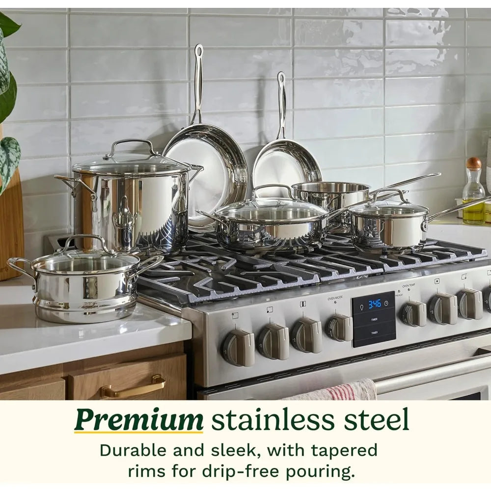 Stainless Steel 11-Piece Cookware Set Aluminum-Clad Base