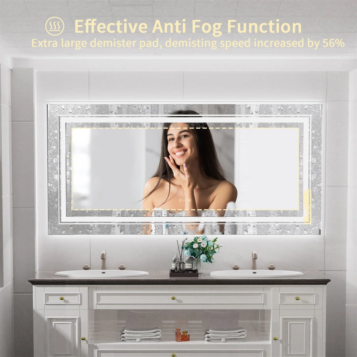 LED Backlit Bathroom Mirror Dual Lights Anti Fog Dimmable Touch