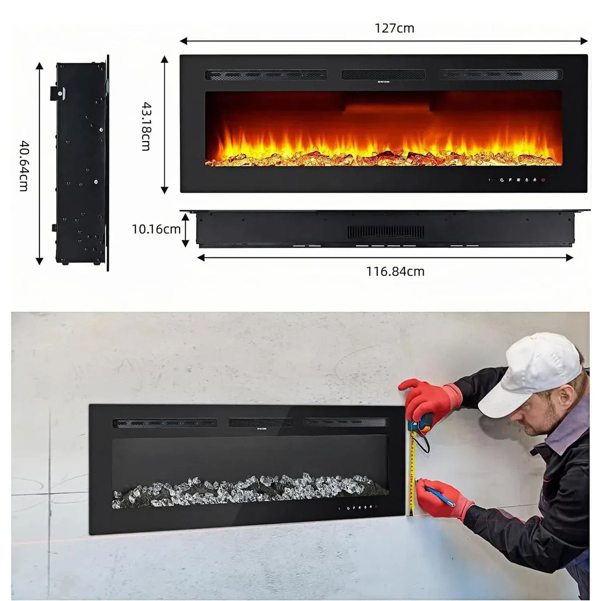4/50/60inch Electric Fireplace 120V/1500W Heating 12 Flame Effect Remote Control Touch Screen Fireplace, 3D Wall Mount