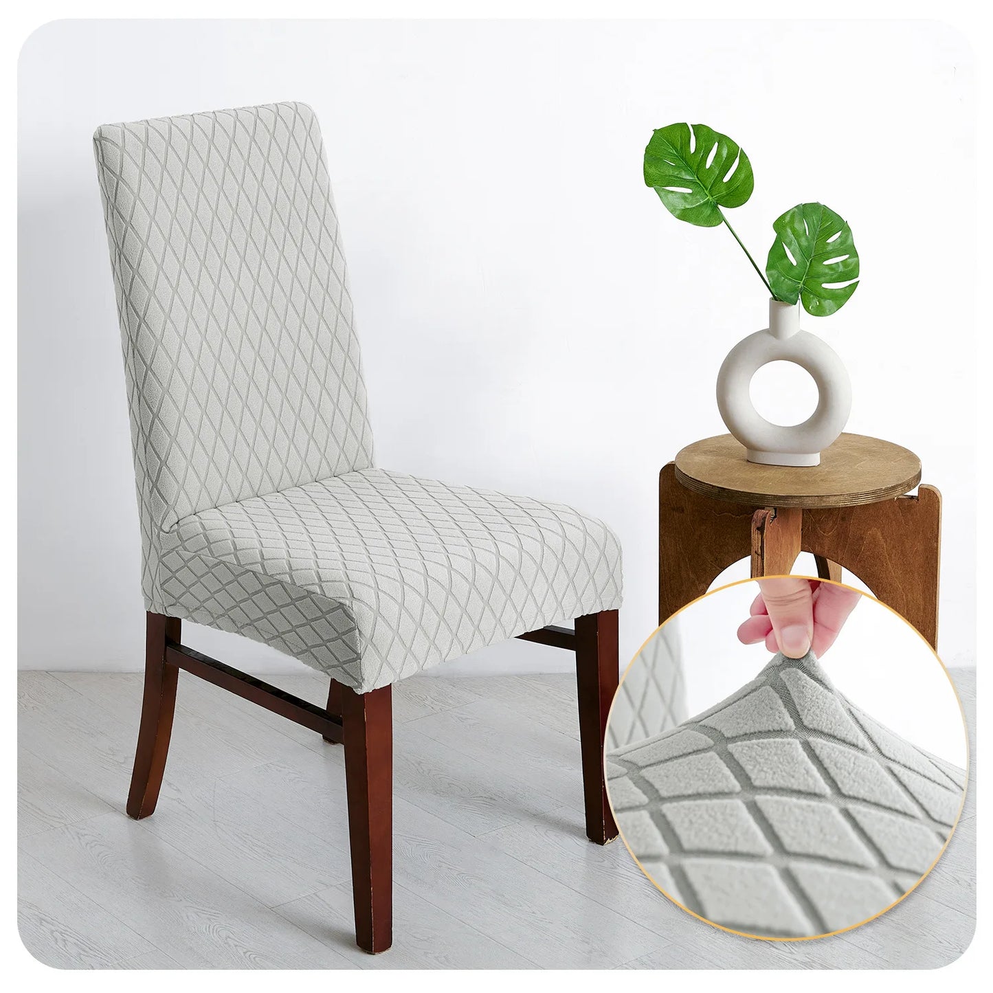 NONECN Jacquard Chair Cover Set Diamond Pattern Elastic Slipcovers