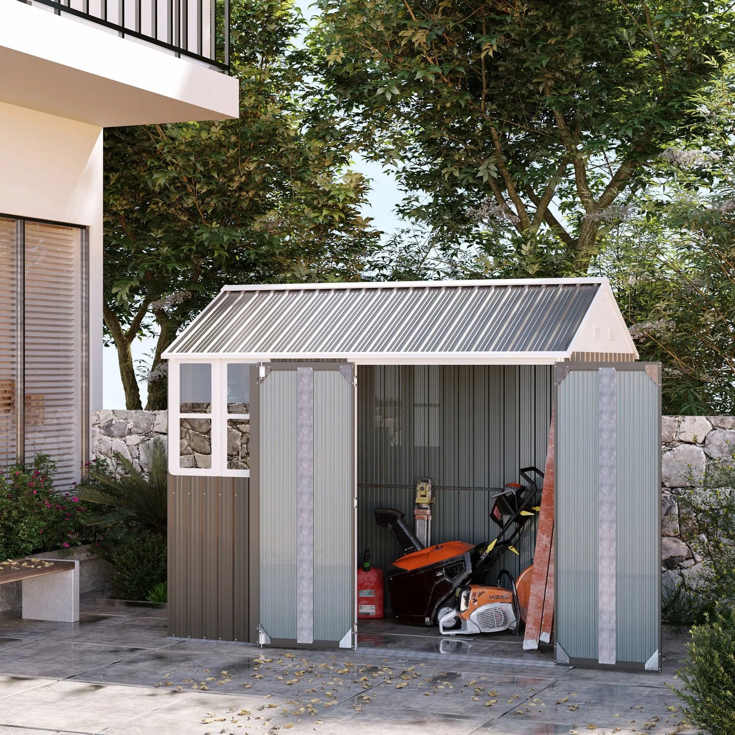 Outsunny Metal Garden Storage Shed With Two Doors Window