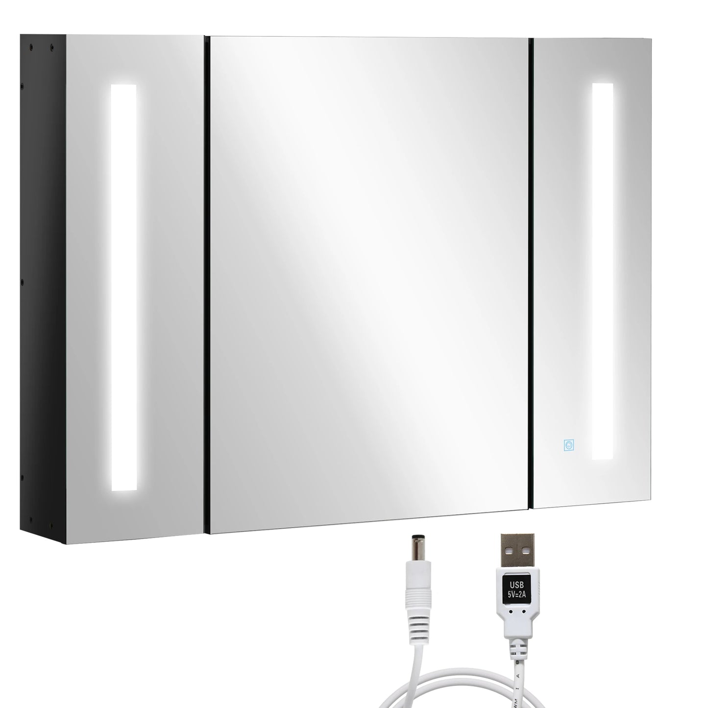 Led Medicine Cabinet Wall-Mounted Bathroom 3 Mirrored Door High Gloss Black