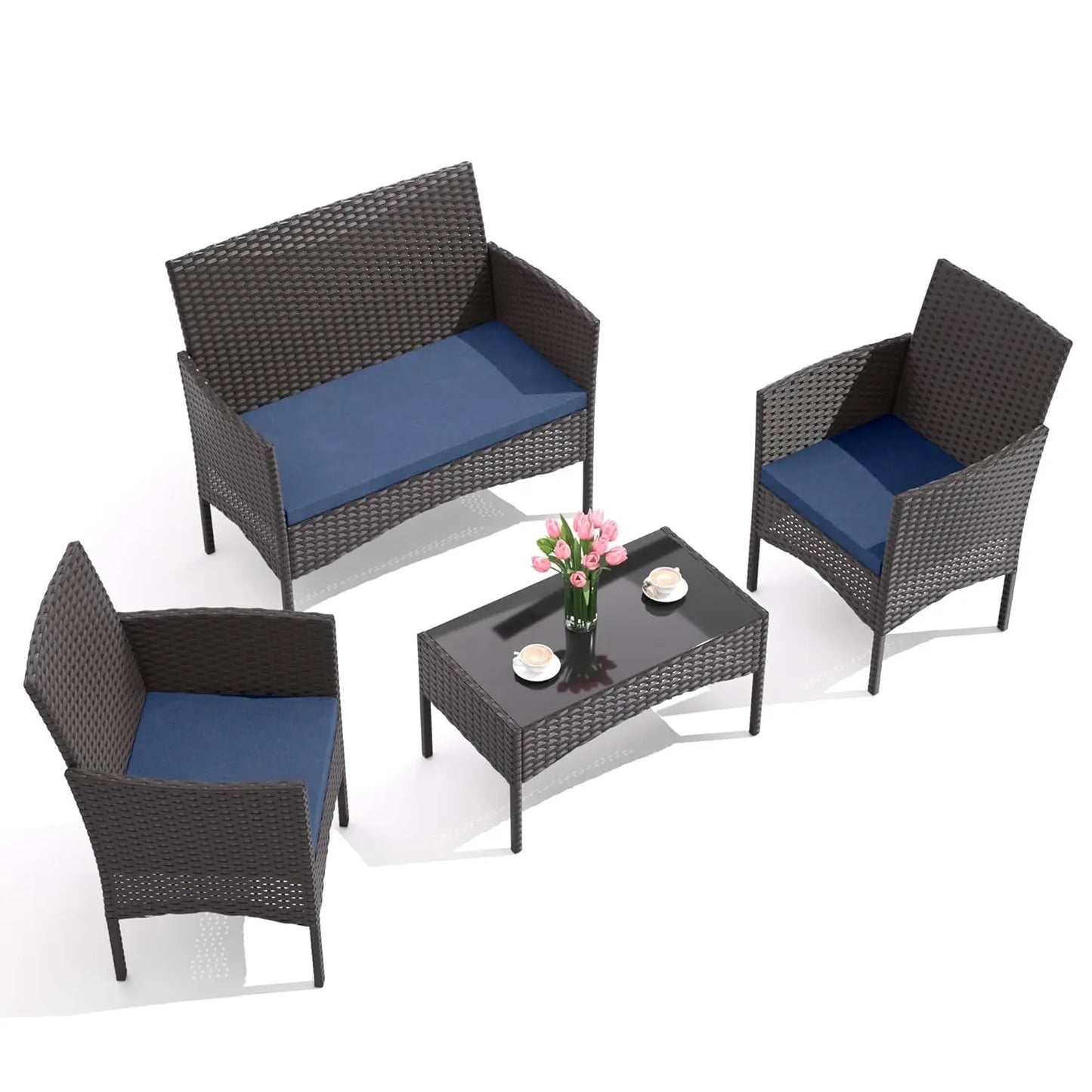Outdoor Patio Furniture Set Wicker Rattan Cushions Coffee Table