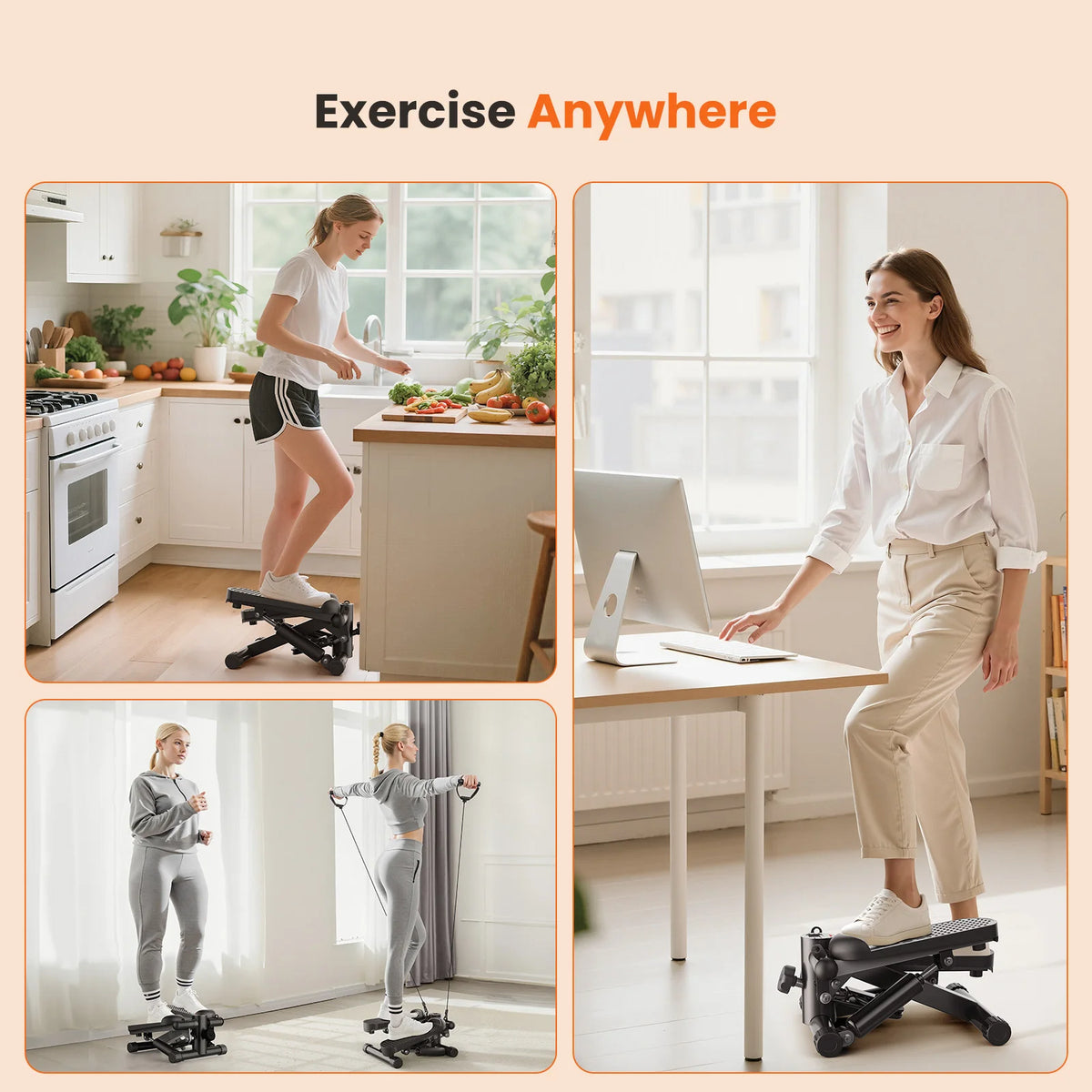 Home Cardio Mini Stepper With Resistance Bands and LCD Monitor