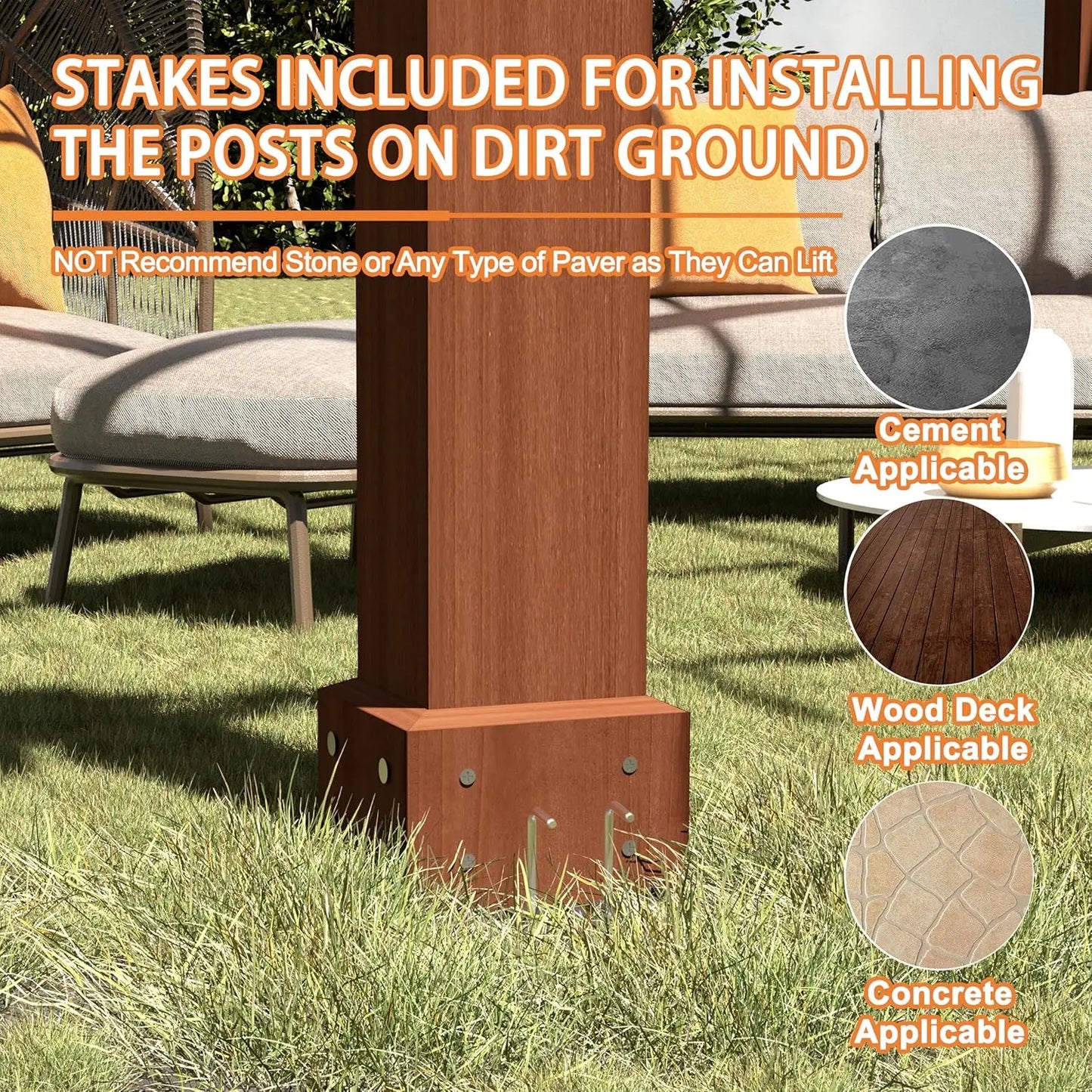 10x12ft Wooden Pergola Kit Stakes Cedar Snow Wind All Season Outdoor Shade Backyard Lawn Deck Custom