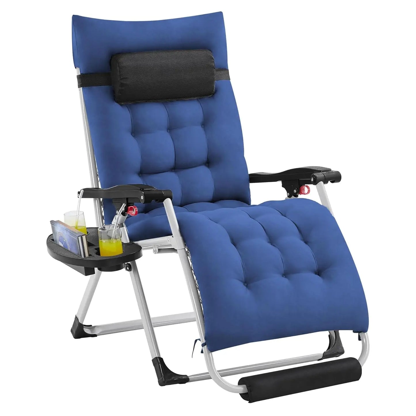 29in Zero Gravity Chair, Foldable Premium Reclining Lounge Recliner w/Removable Pad & Pillow & Side Accessory Tray for, Custom