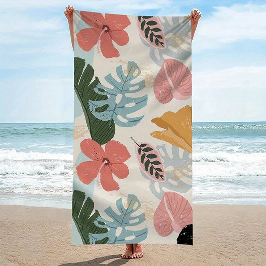 Tropical Flowers Leaves Printed Beach Towel Multi Purpose Blanket