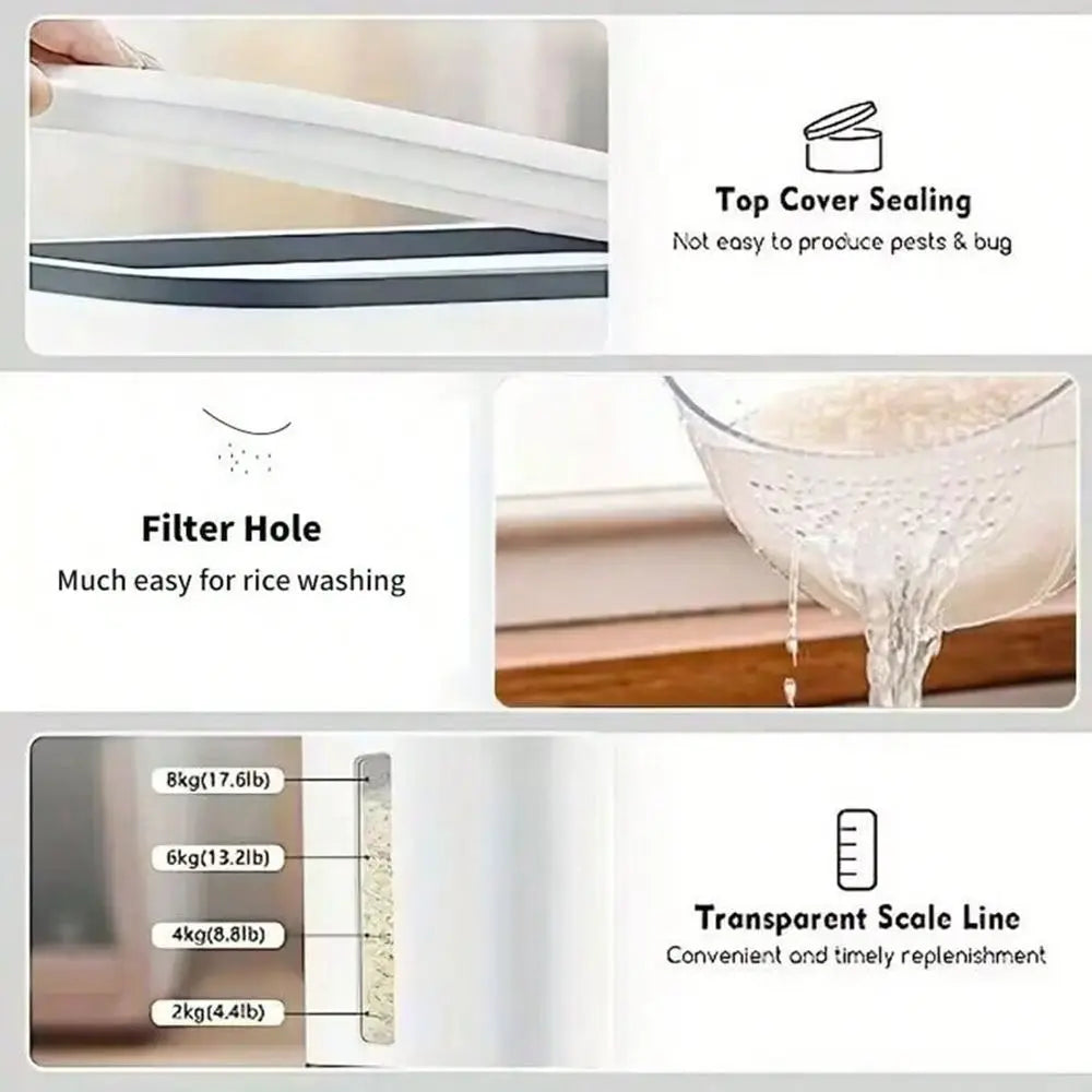 1 Set Rice Dispenser, 22-25 Lbs Rice Container With Measuring Cup, Upgraded Built-In Fresh Box, Cereal Dispenser Storage With L