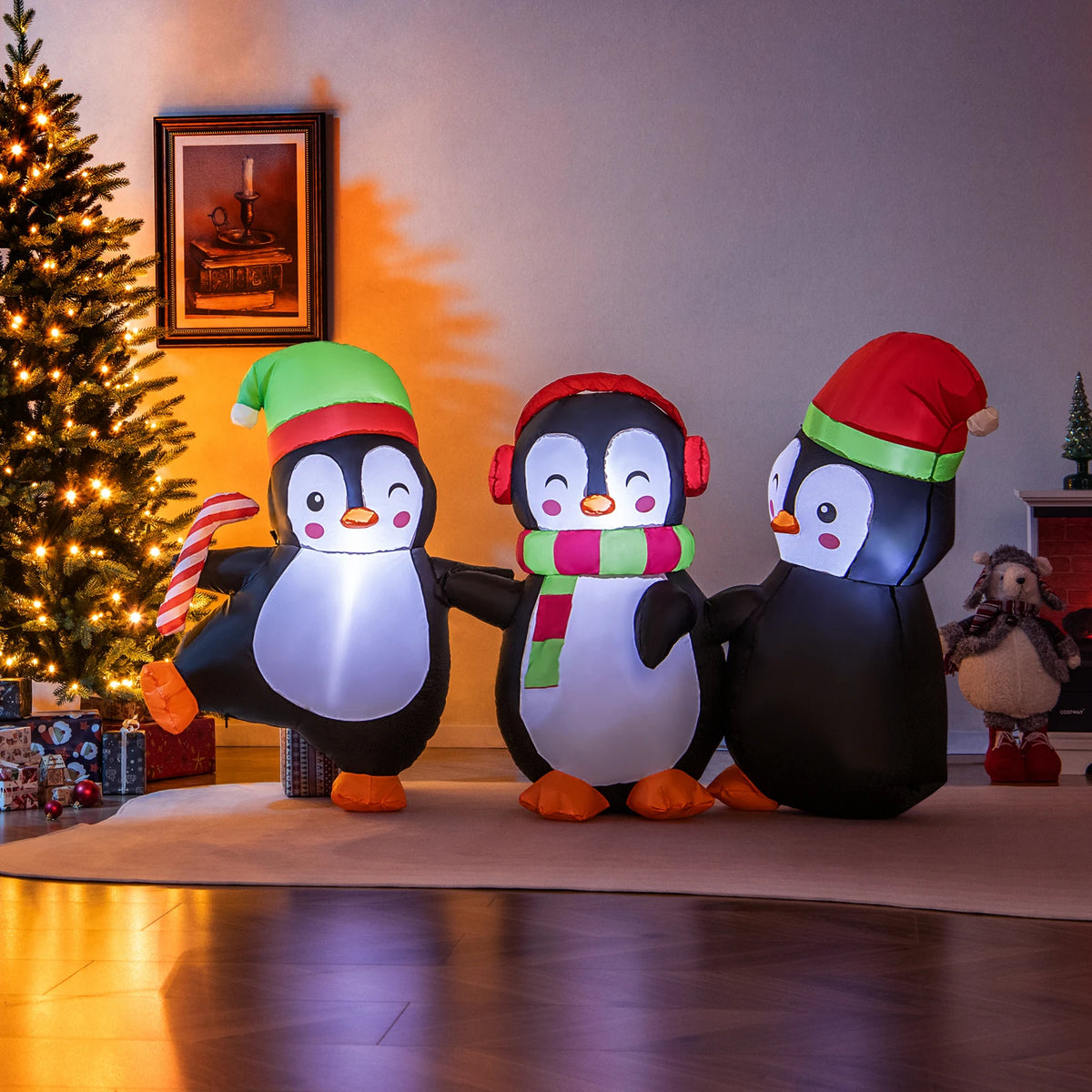 LIFEZEAL Christmas Inflatable Penguin Family With Built In LED Lights