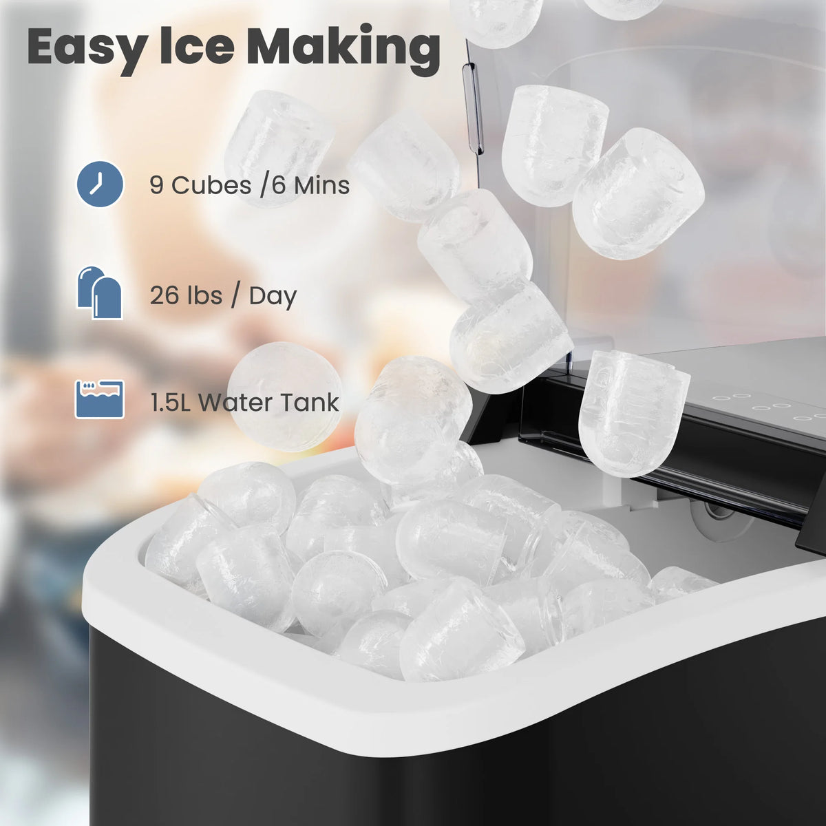 Portable Countertop Ice Maker with Self-Cleaning Bullet Ice Cubes