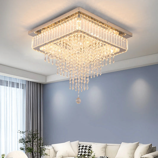 VETRULUS Modern Crystal Led Pendant Light Rain Drop Chandelier Ceiling Lamp