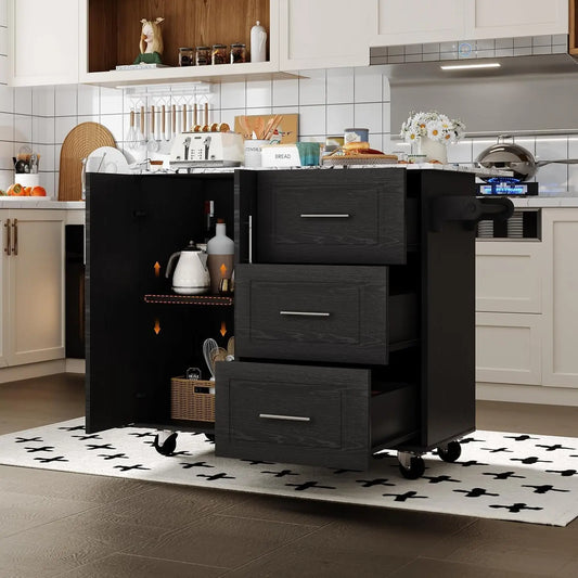 Rolling Kitchen Island With Storage Spice Rack And Towel Rack
