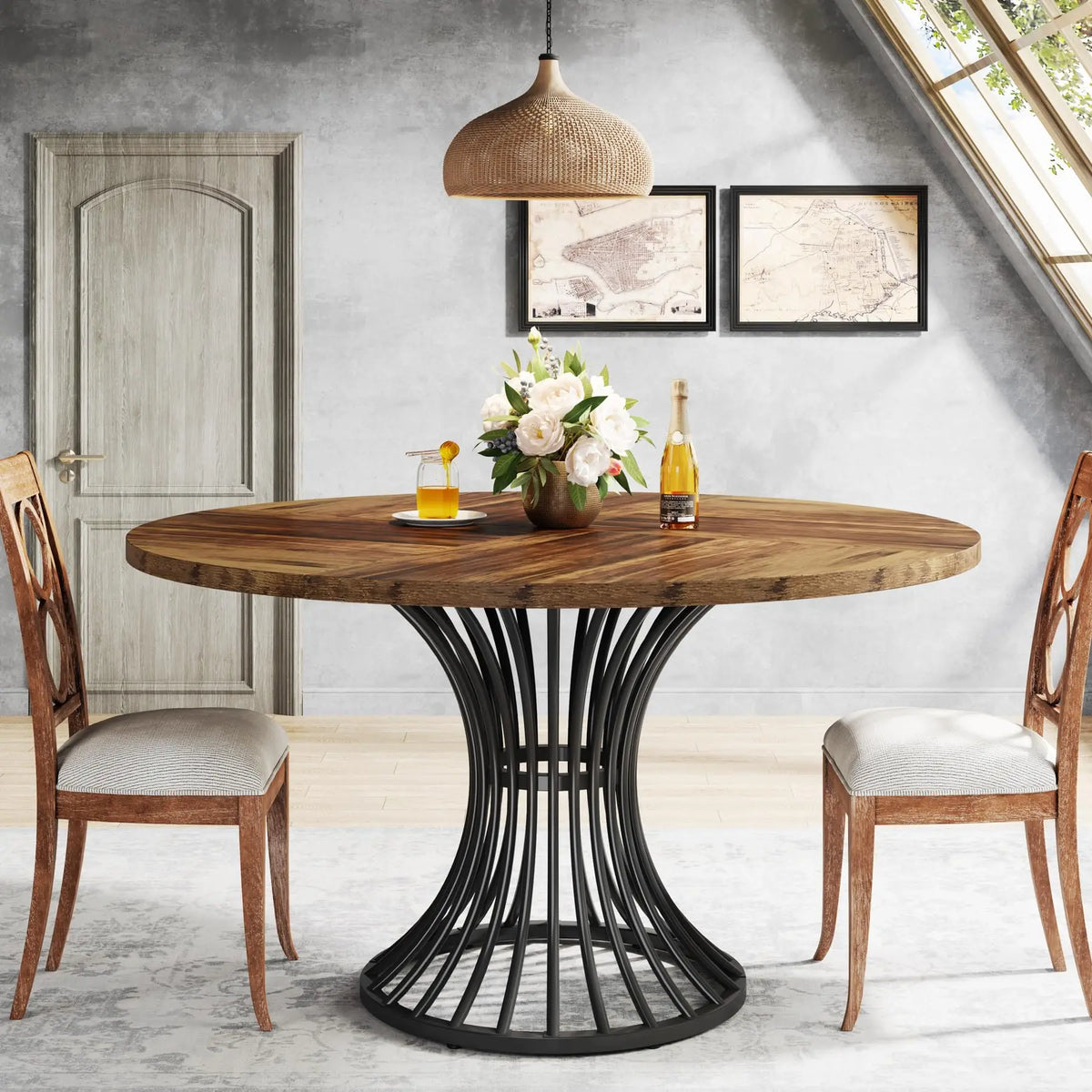 Tribesigns Industrial Round Farmhouse Dining Table For Home