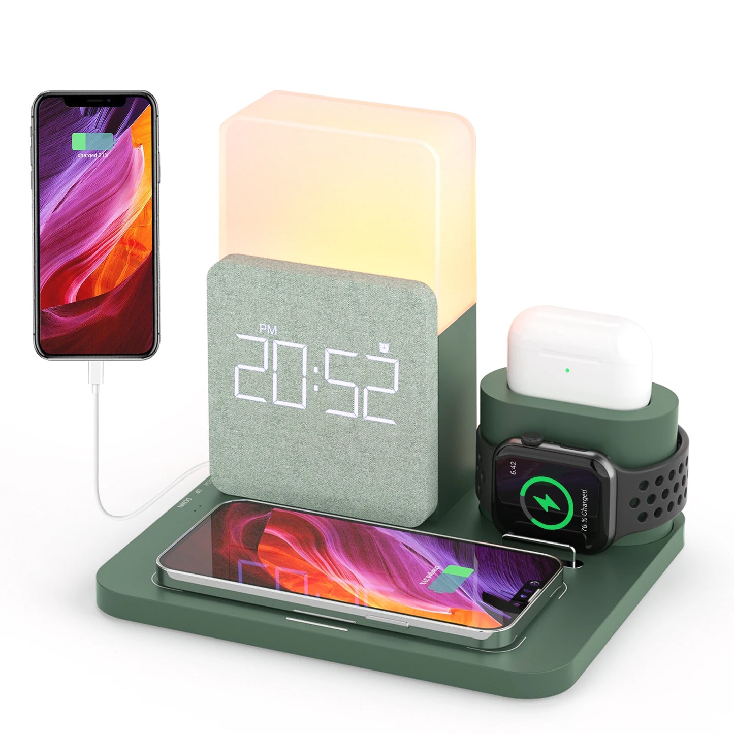 COLSUR 4 In 1 Wireless Charging Dock Alarm Clock For iPhone Apple Watch AirPods