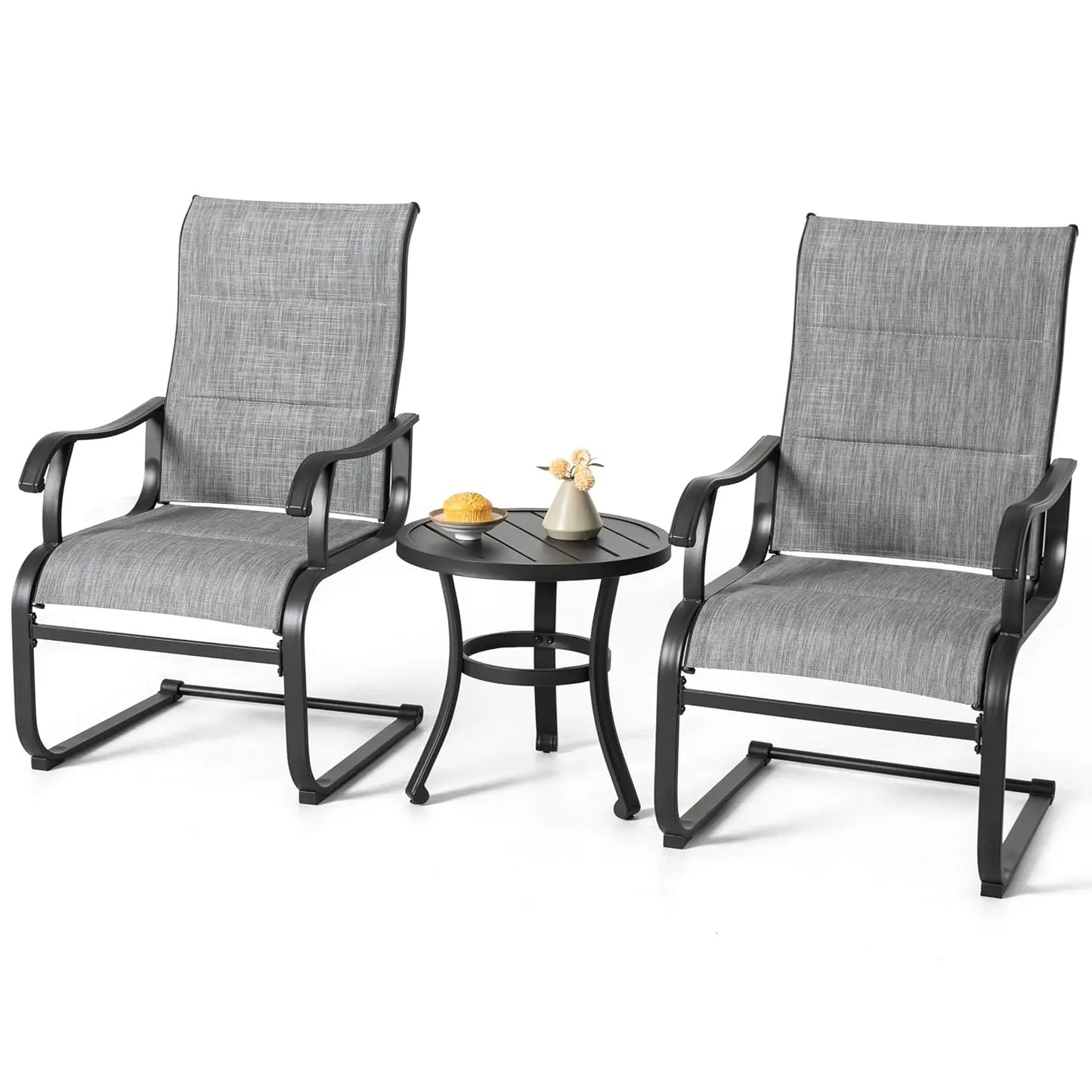 3-Piece Patio Bistro Set, All Weather Breathable Textilene Swivel Chairs and Side Table, Outdoor Patio Furniture Set, Custom