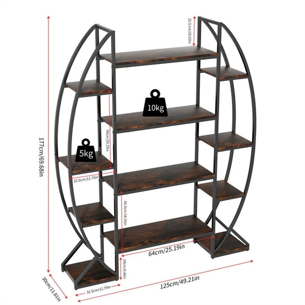 Wisfor Oval Bookshelf, Plant Stand 5 Tier Etagere Bookcase, Half-Moon Shaped Industrial Display Shelves for Living Room