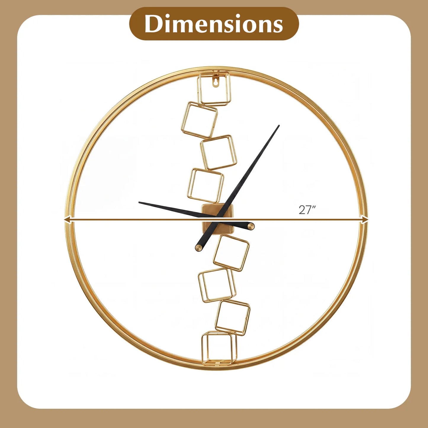 Large Wall Clock, 27” Nordic Style Big Metal Clock, Non-Ticking Decorative Clock