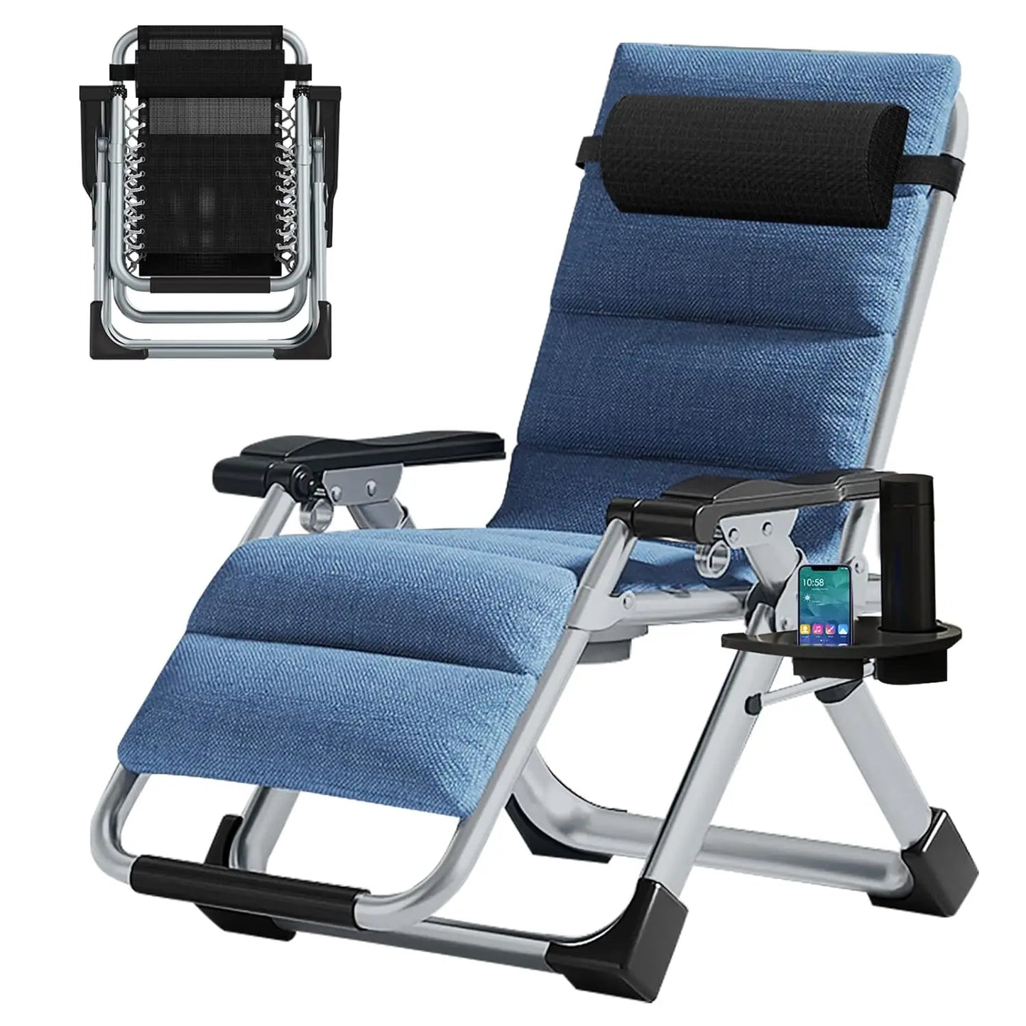 Zero Gravity Chair, Premium Lawn Recliner Folding Portable Chaise Lounge with Detachable Cushion, Headrest and Cup, Custom