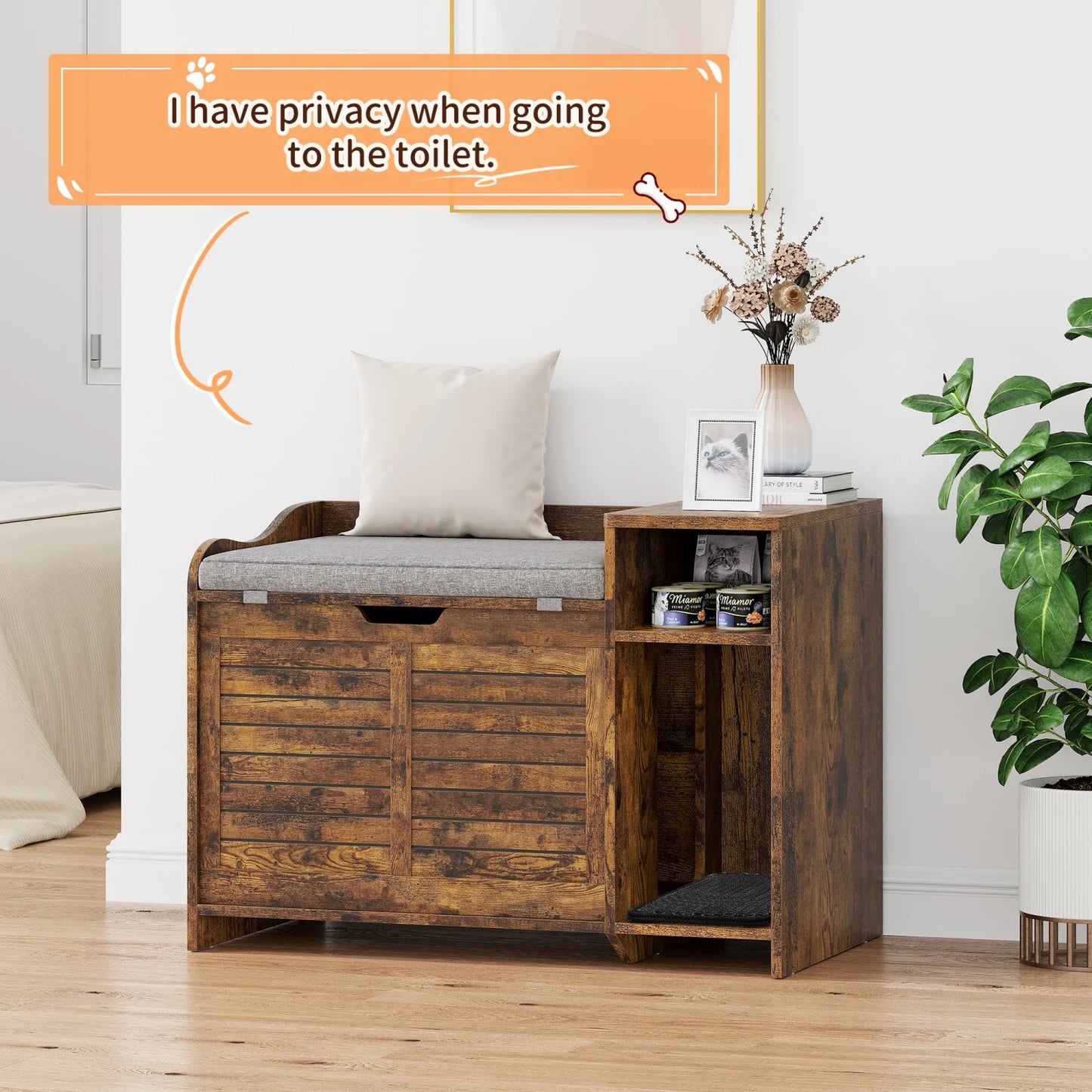 Litter Box Enclosure with Top Opening and Pad, Hidden Litter Box Furniture, Cat Litter Box Cabinet with Scratch Pad