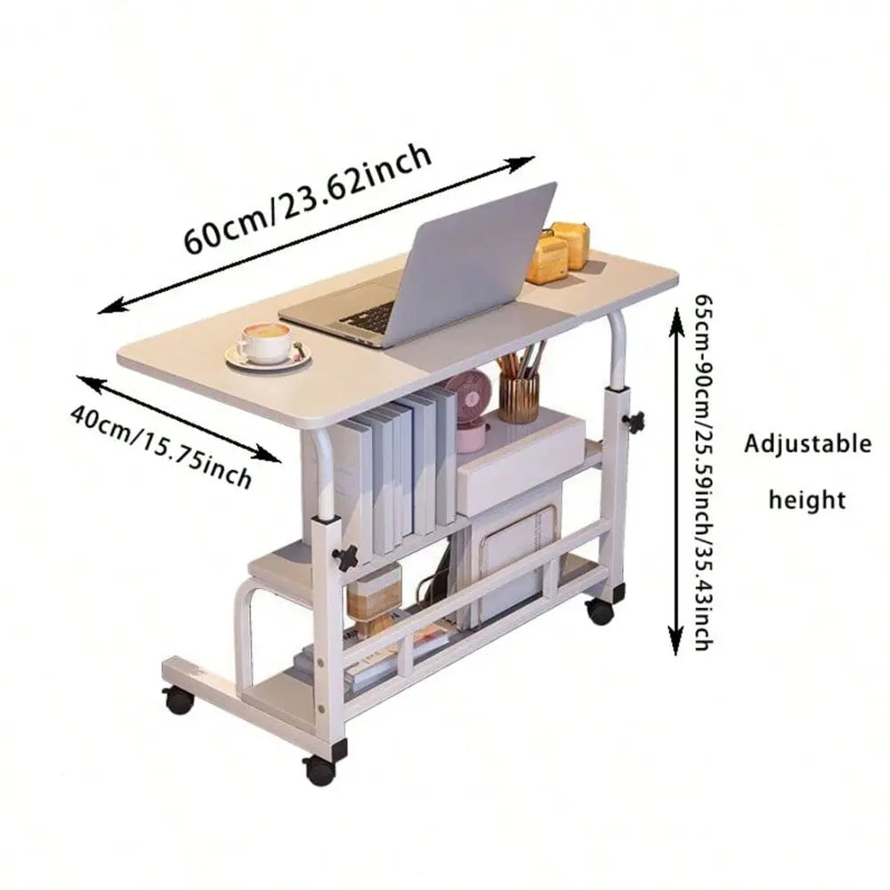 Doublelayer Metal Foldable Desk With Wheels Storage Rack Adjustable Height And Spacious Tabletop Versatile For Studying Working