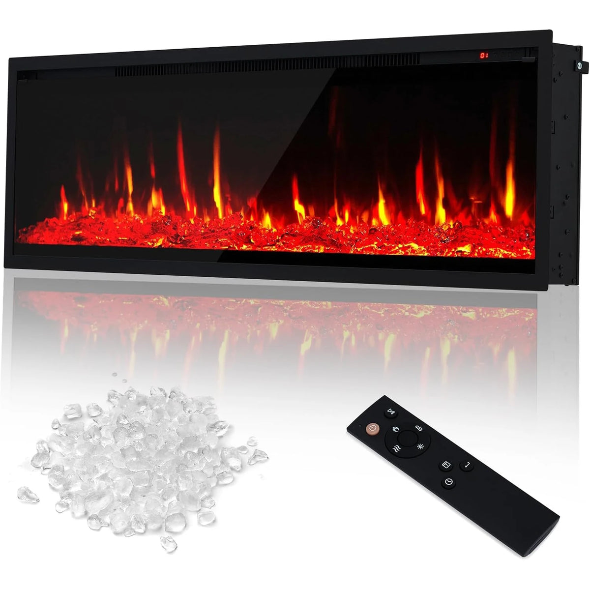 Electric Fireplace with Adjustable Flame Color, Linear Fireplace Heater w/ Remote Control with Timer and Touch Screen, 750/1500W