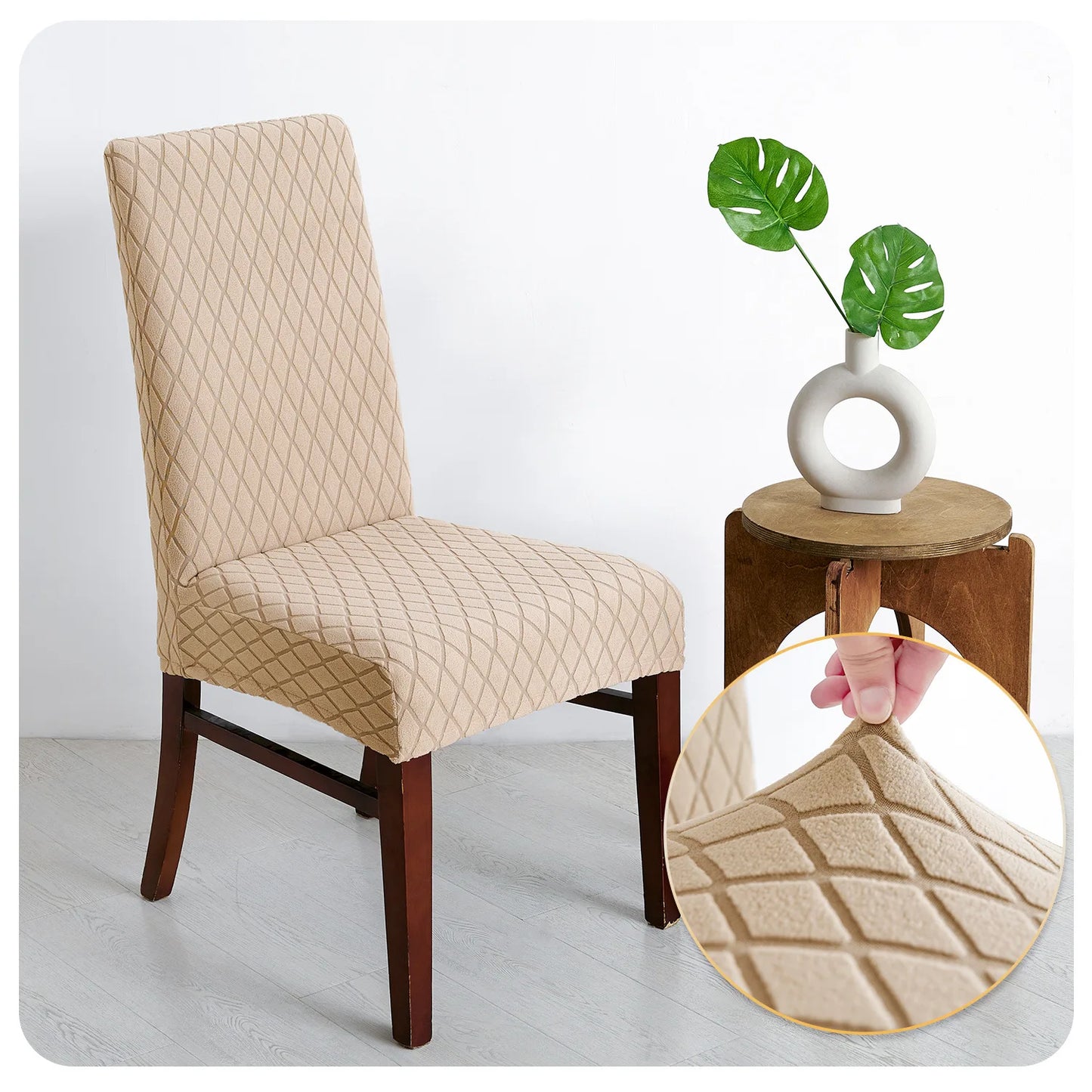 NONECN Jacquard Chair Cover Set Diamond Pattern Elastic Slipcovers