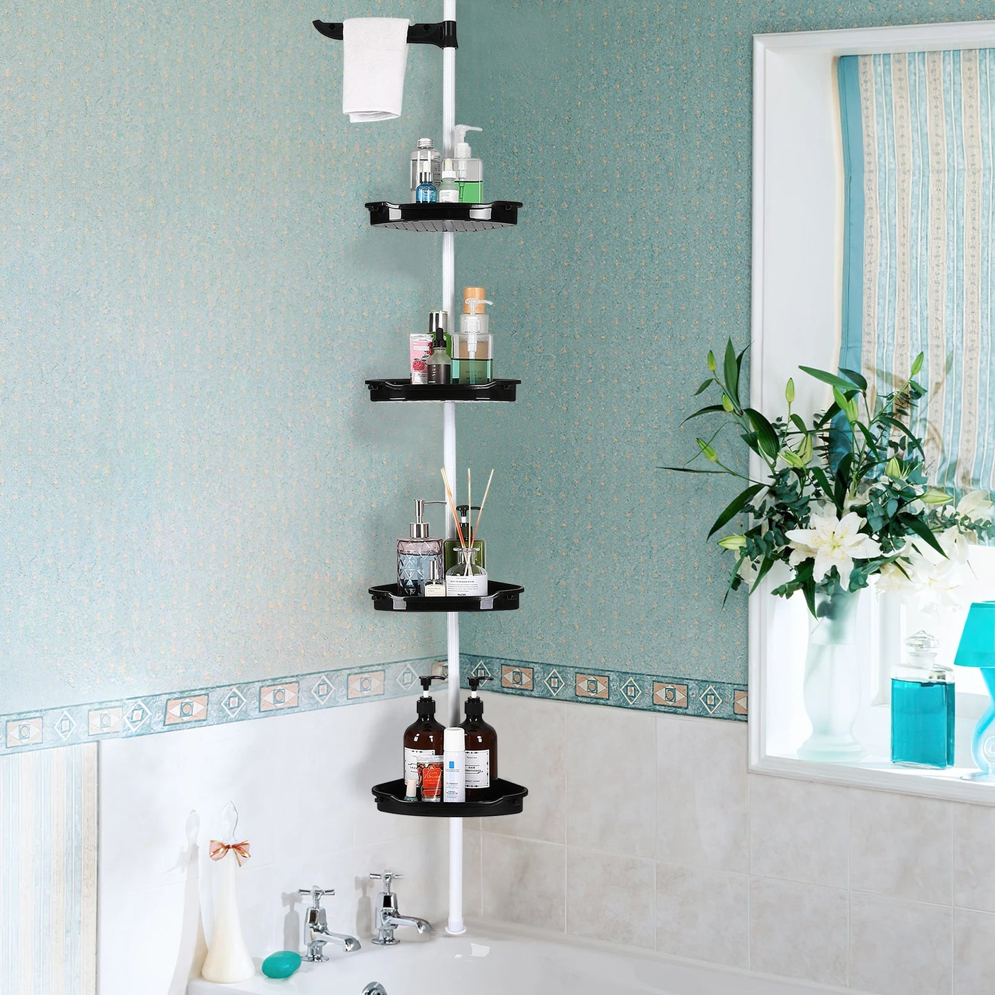 HiMISSH Corner Shower Caddy With Tension Pole 4 Tier Organizer