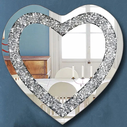 Crystal Crush Diamond Heart Shaped Frameless Wall Mirror Decor