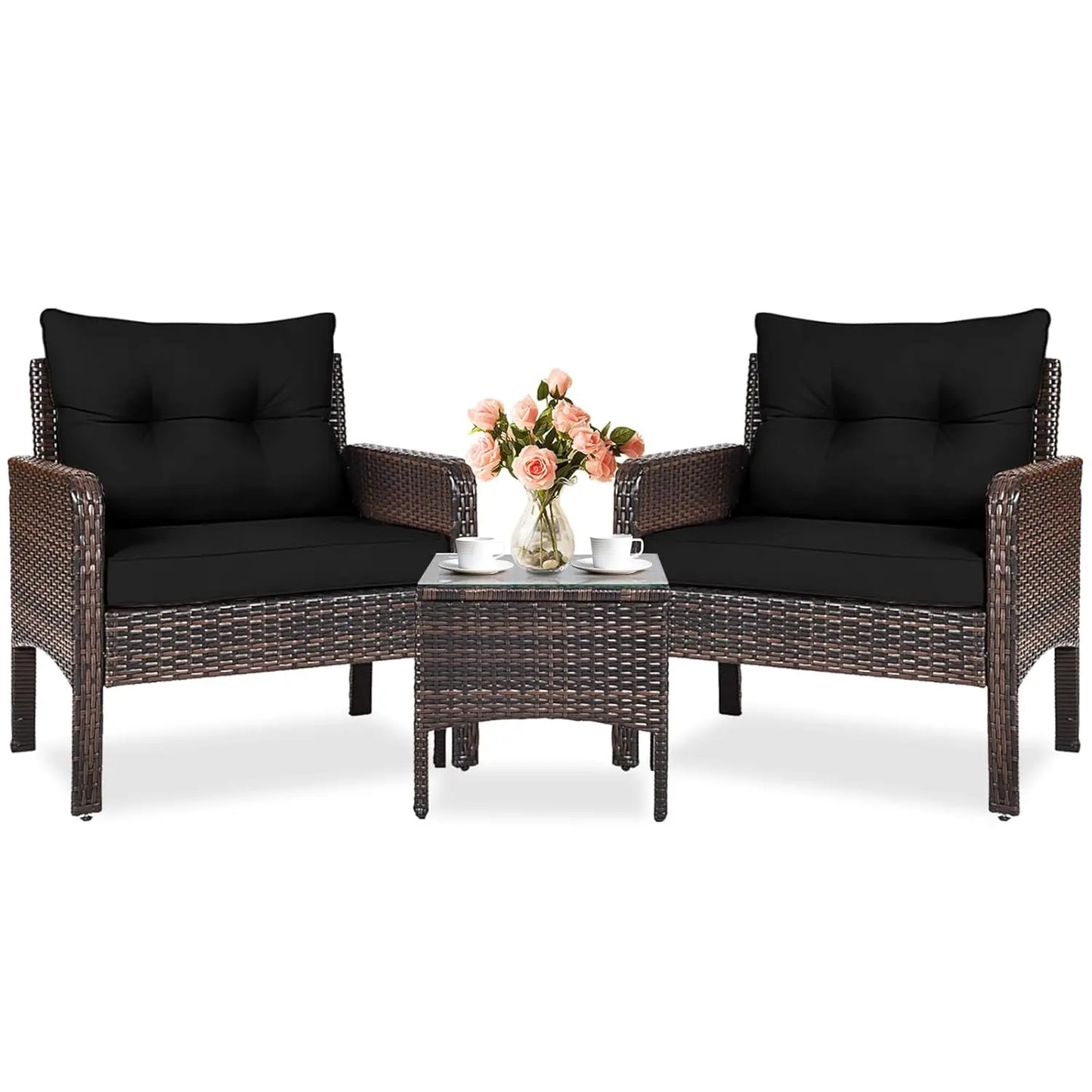 Outdoor Wicker Patio Bistro Set With Cushions All Weather PE Rattan