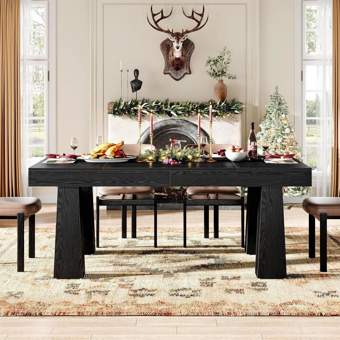 Modern Rectangular Engineered Wood Dining Table With Heavy Duty Legs