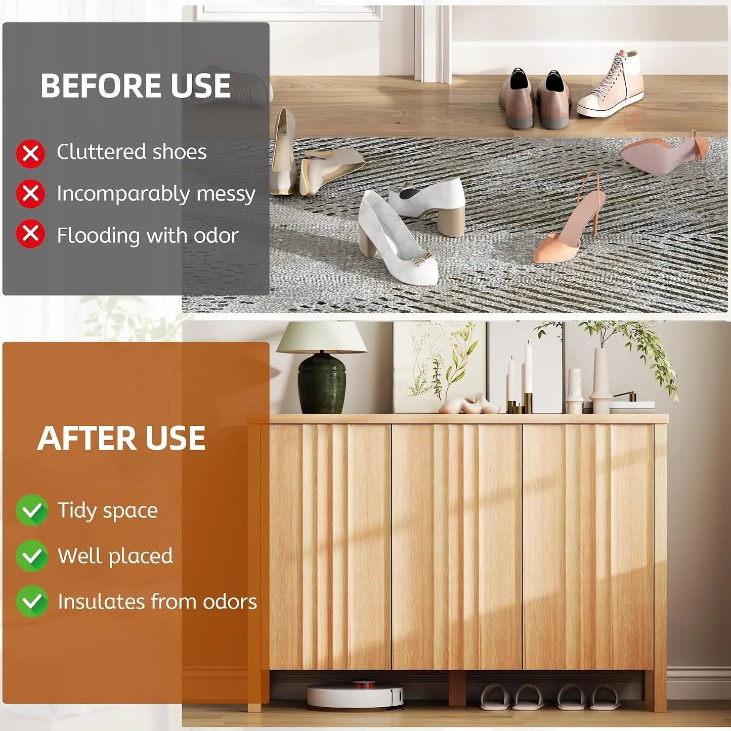 Shoe Cabinet with 3 Doors, Narrow Wooden Shoe Cabinet, Hidden Shoe Storage for Entryway, Foyer, Hallway (Brown), Custom
