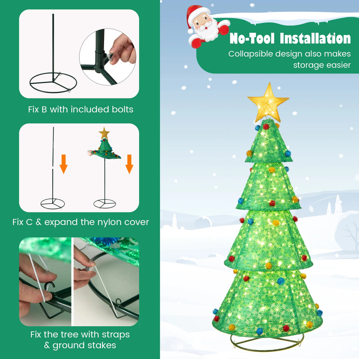 MULTIGOT Pop Up Collapsible Artificial Christmas Tree With LED Lights