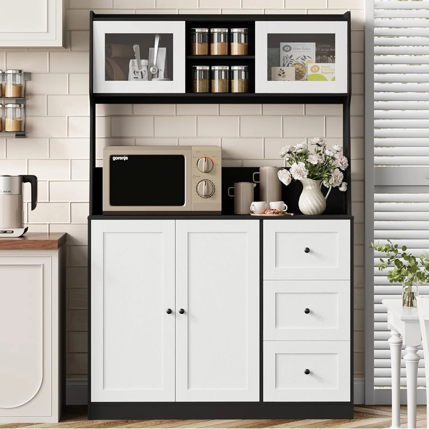 67"Tall Kitchen Pantry Cabinet Buffet Cabinet Sideboard Storage Hutch Cabinet with Drawers & Adjustable Shelves for Dining Room