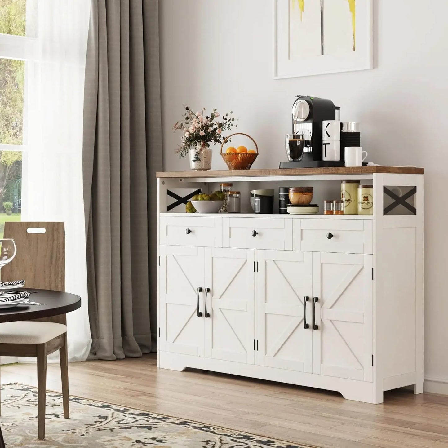 Farmhouse Buffet Cabinet With Drawers And Open Shelf Kitchen Hutch