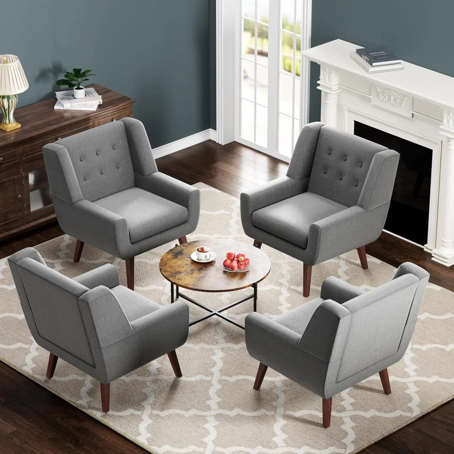 MOYU Accent Chairs Set of 4 Upholstered Button Tufted Armchairs