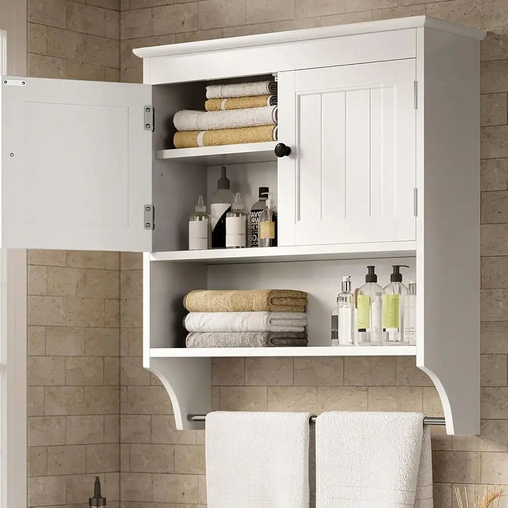 Bealife Bathroom Wall Cabinet With Towels Bar, Wall Mounted Medicine Cabinet With 2 Door And Adjustable Shelves, Space Saver Ov
