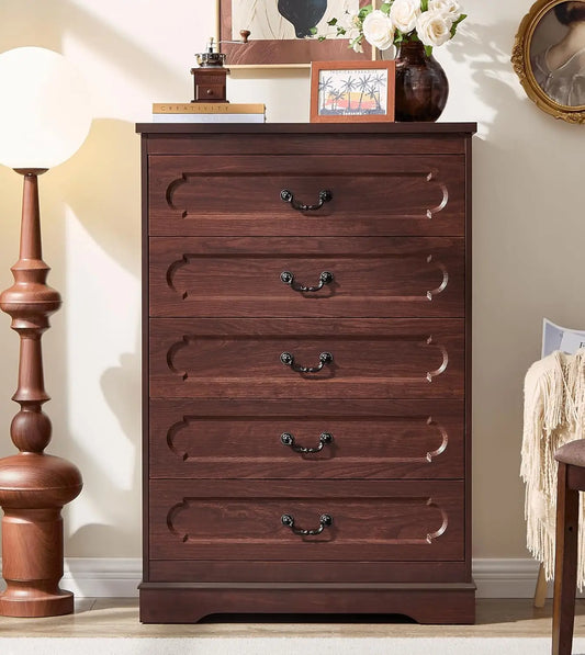Farmhouse Cherry Wood Dresser Chest Of Drawers For Bedroom Rustic