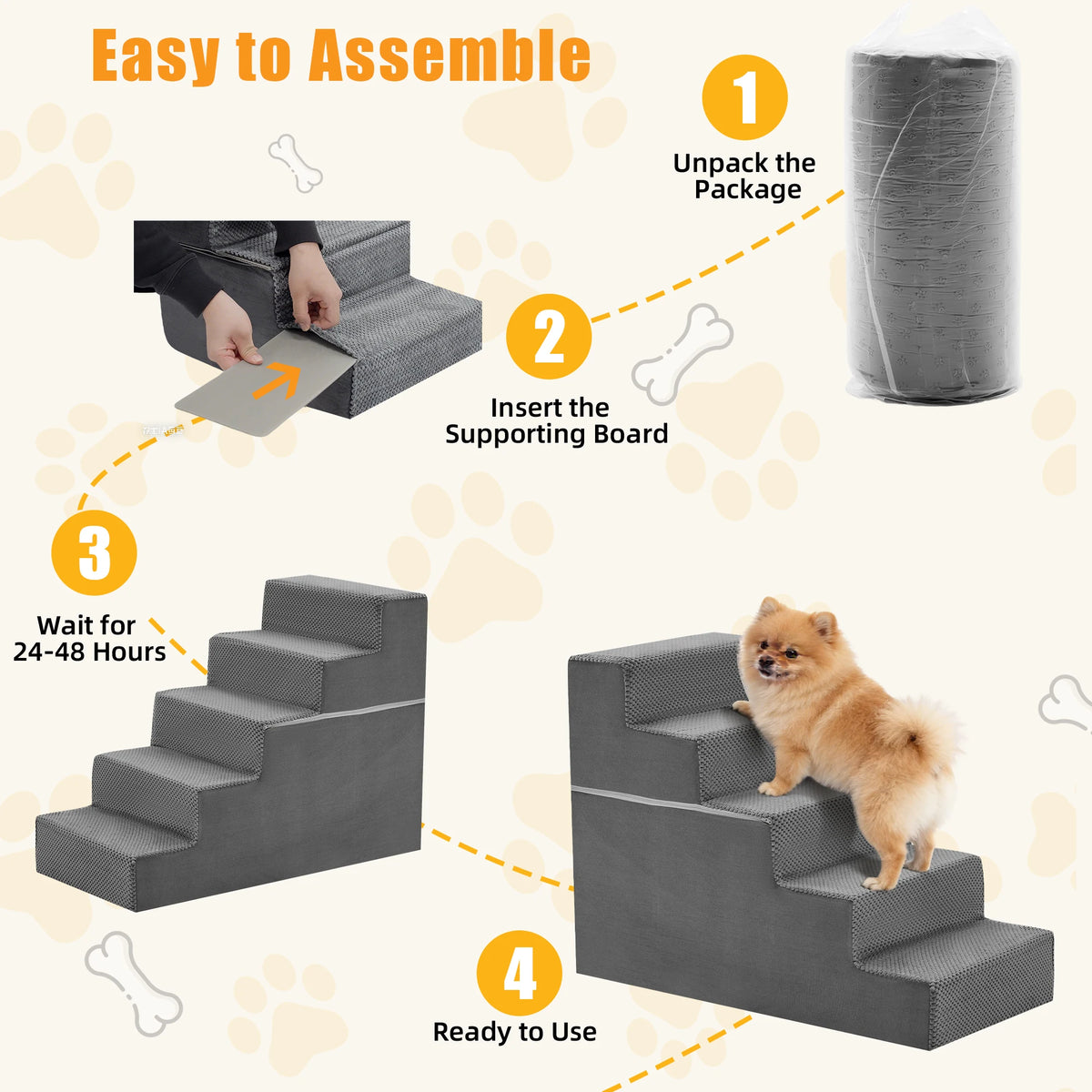 JHK Non Slip Curved Foam Stairs Ramp for Indoor Dogs