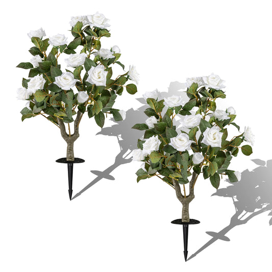 2 Pack Artificial Rose Flower Trees, 31. 5" w/ Spikes, 186 Leaves & 18 White Flowers