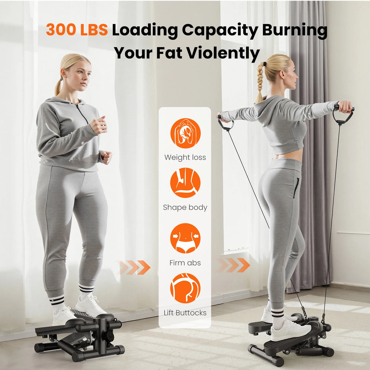 Home Cardio Mini Stepper With Resistance Bands and LCD Monitor