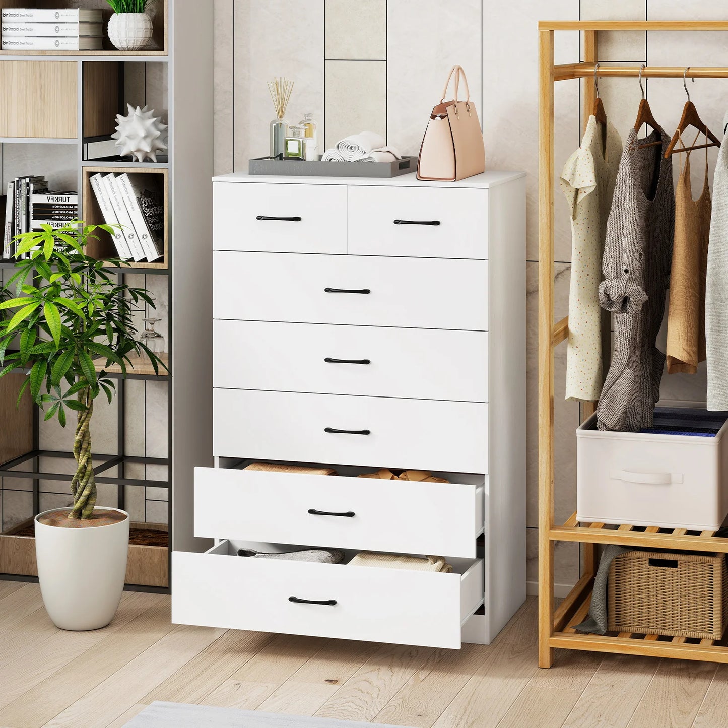 7 Drawers Dresser Wooden Chest of Drawers w/ Metal Handles, Guide Rails Espresso