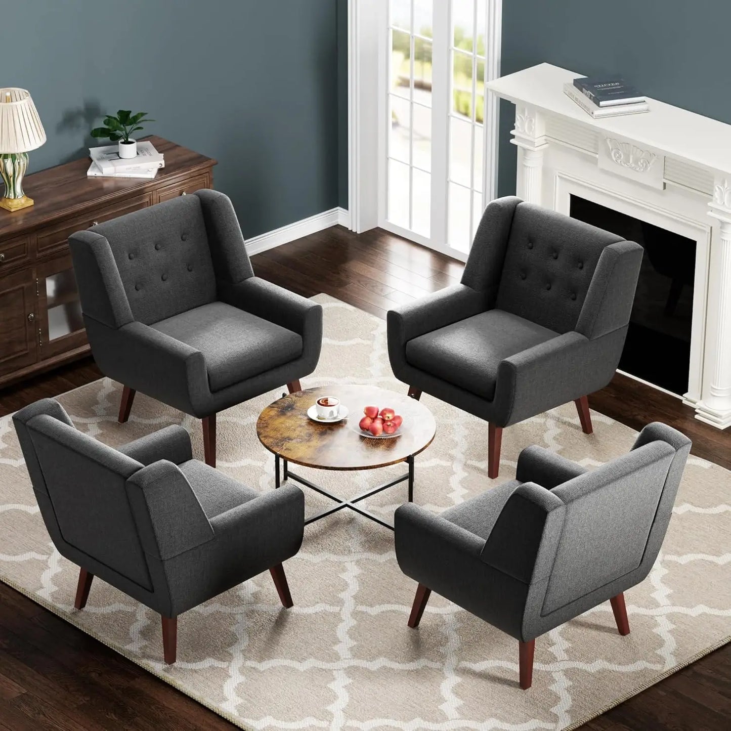 MOYU Accent Chairs Set of 4 Upholstered Button Tufted Armchairs