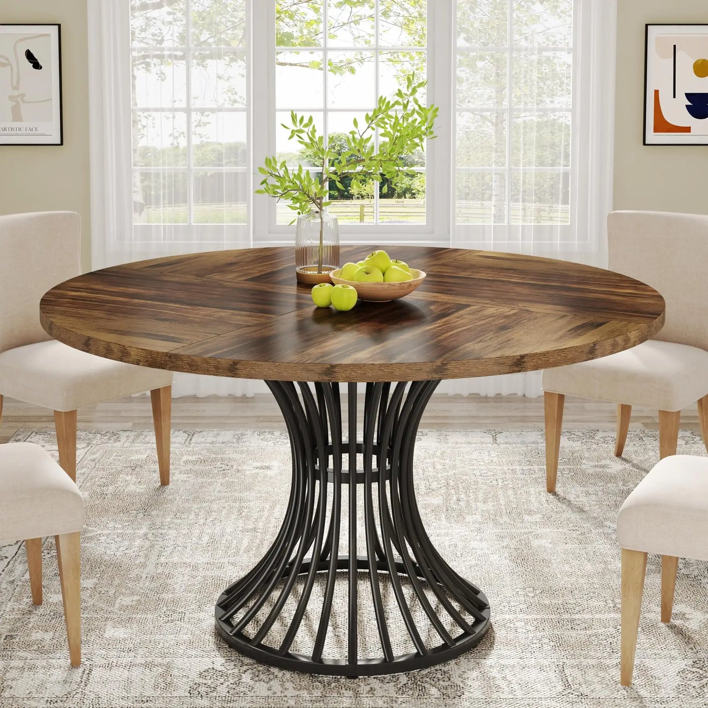 Tribesigns Industrial Round Farmhouse Dining Table For Home