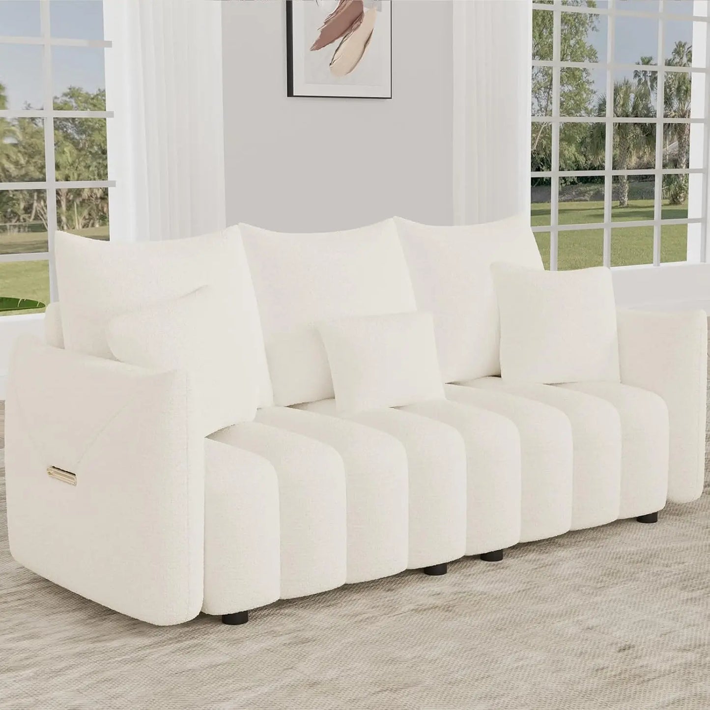 81" Modern Sofa Couch, Comfy Upholstered Teddy Deep Seat Boucle Sofa, Modern 3-Seater Cloud Couch, Oversized Loveseat, Custom