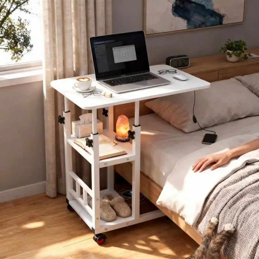 C-Shaped Sofa Side Table, Office Computer Desk, Movable Side Table, Sturdy Metal Frame, Multi-Functional Sofa, Bedroo