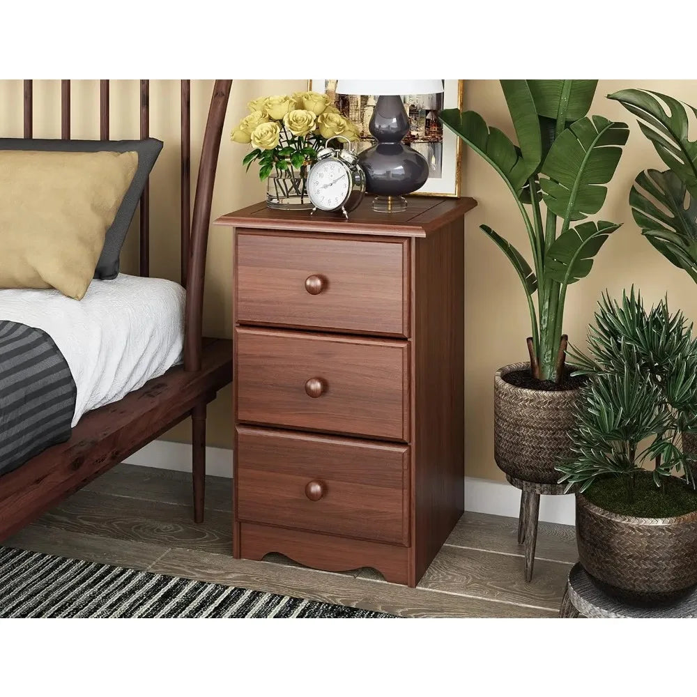 MOYU Solid Wood 3 Drawer Nightstand Minimalist Modern Bedroom Furniture