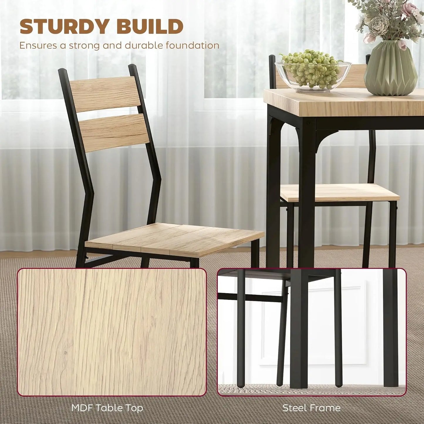 3 Piece Dining Table Set for 2 Modern Kitchen Chairs