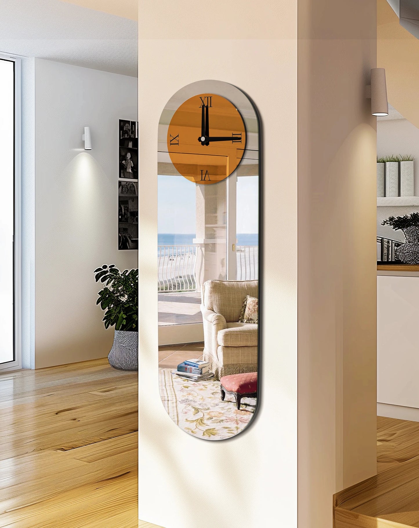 Wisfor Oval Mirror Wall Clock Modern Minimalist Decorative