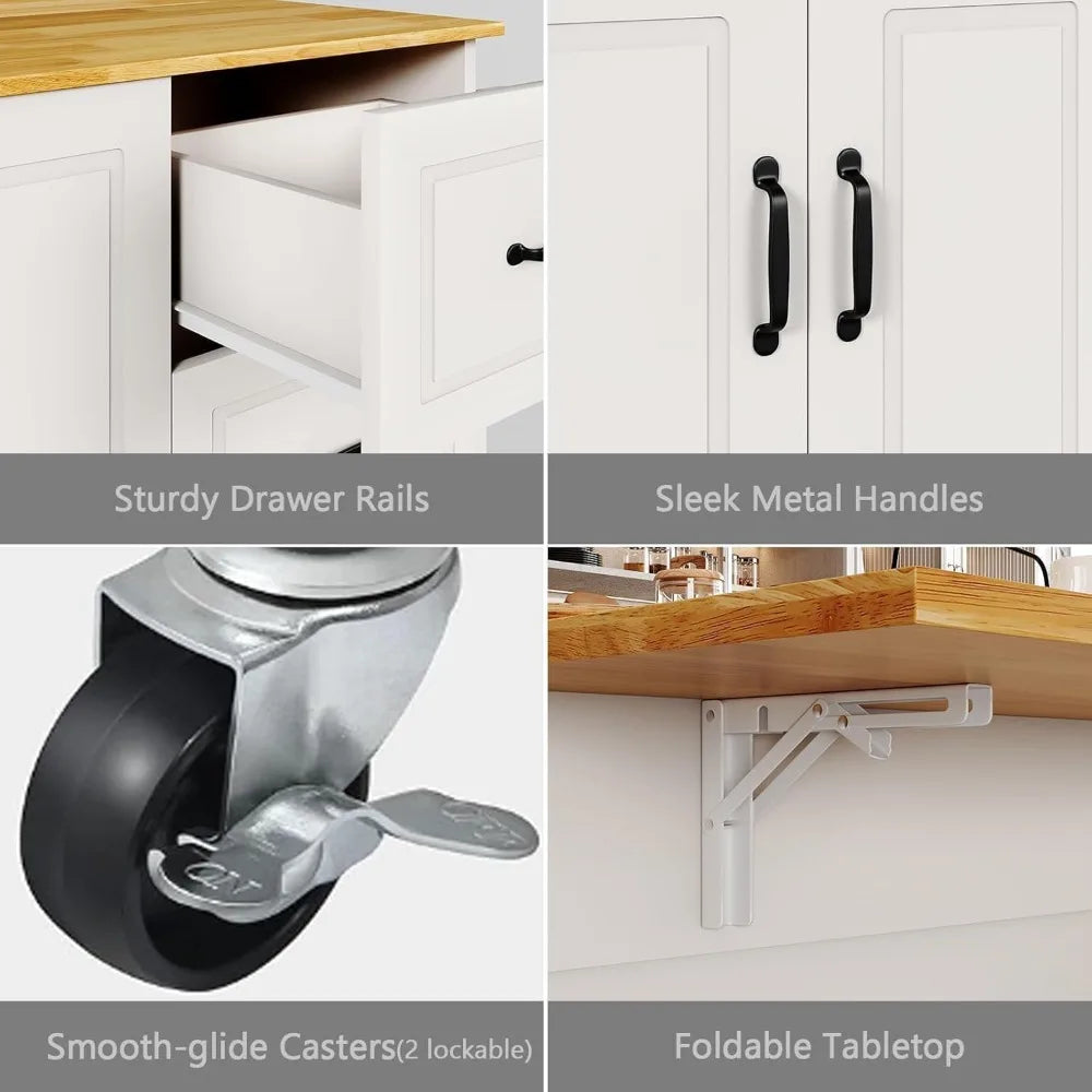 Portable Rolling Kitchen Island With Storage And Towel Rack